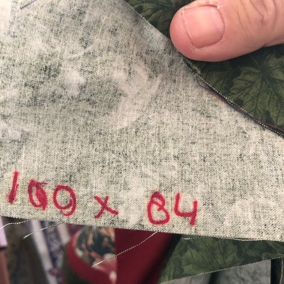 Unfinished Handmade Green and Red Quilted Bedding with Floral Design, 109” by 84 - Picture 7 of 7